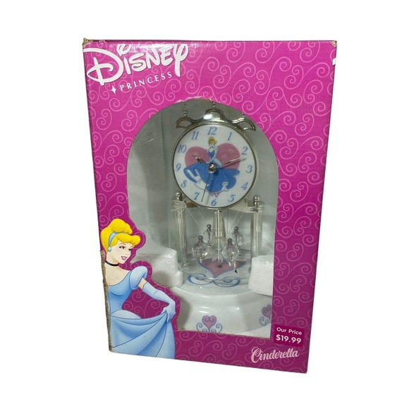New in Box Disney Princess Cinderella Anniversary Clock Analog Quartz Dome Pink